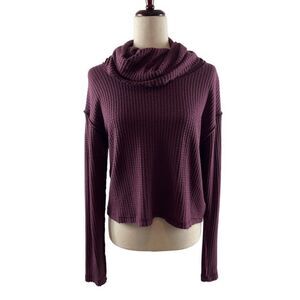 Free People We the Free Wildcat Waffle Knit Cropped Thermal Purple XS Boho